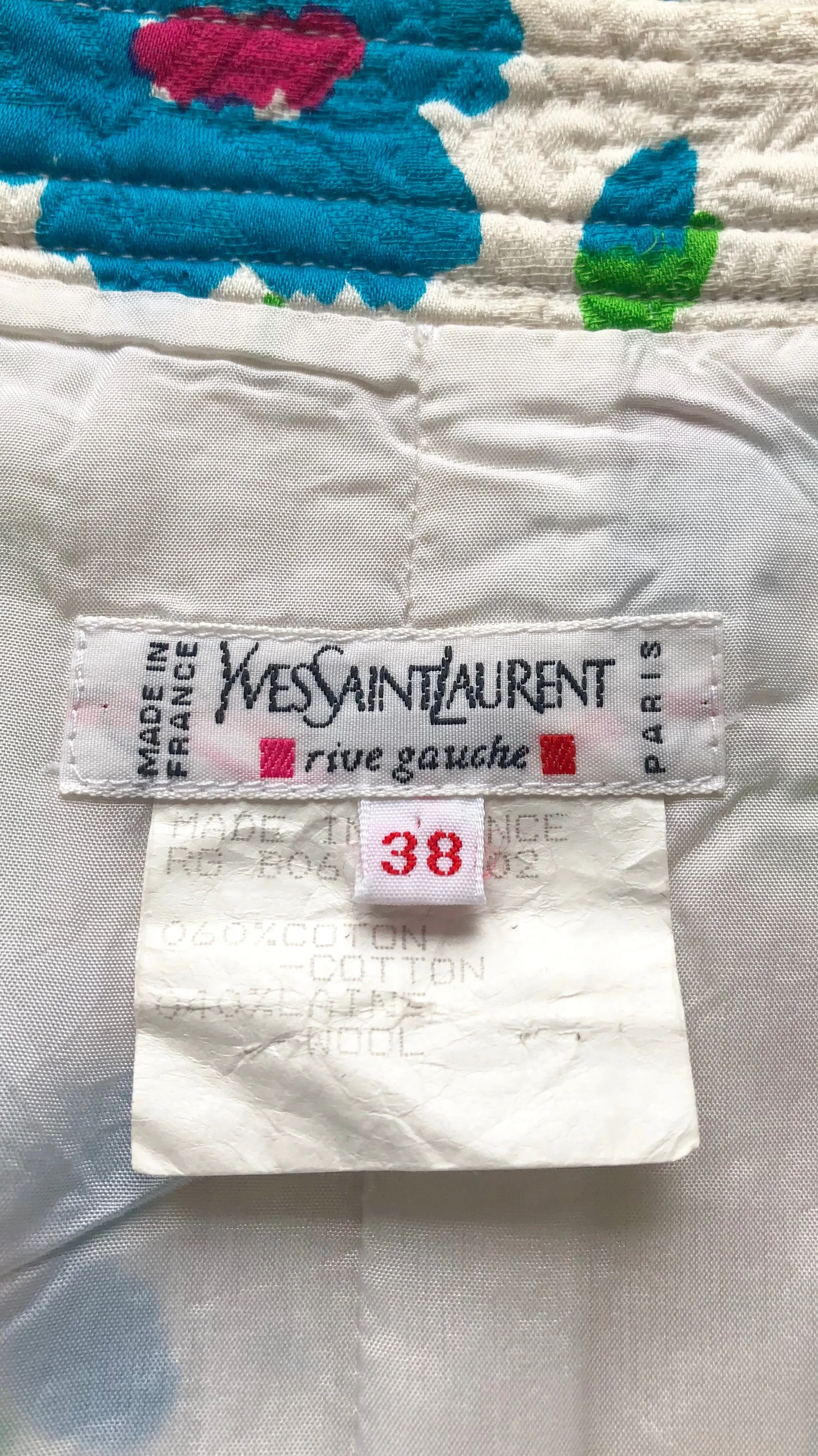 1996 S/S Floral White Quilted Cotton & Wool Pencil Skirt