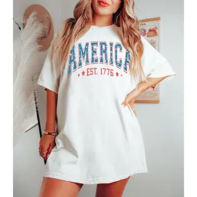 America Est 1776 4th of July Comfort Colors® T-Shirt, Front and Back Design T-Shirt, Trendy 1970's Vintage Design