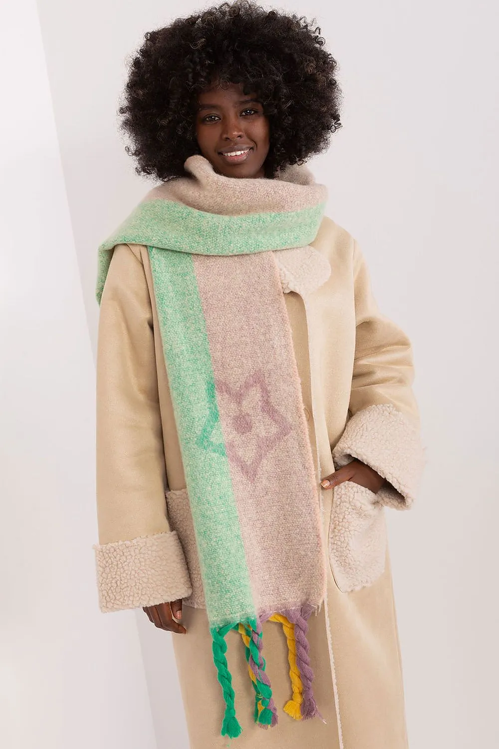 AT Abstract Print Tassel Scarf