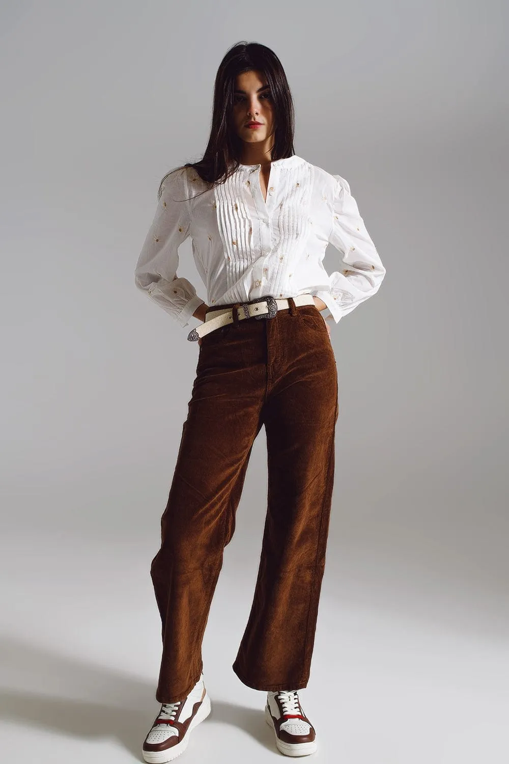 Cropped Cord Pants In Brown