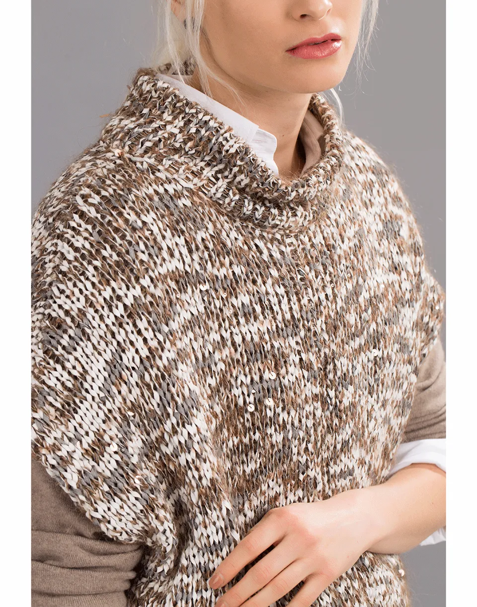 Dry Cotton Pailette Fringe Poncho