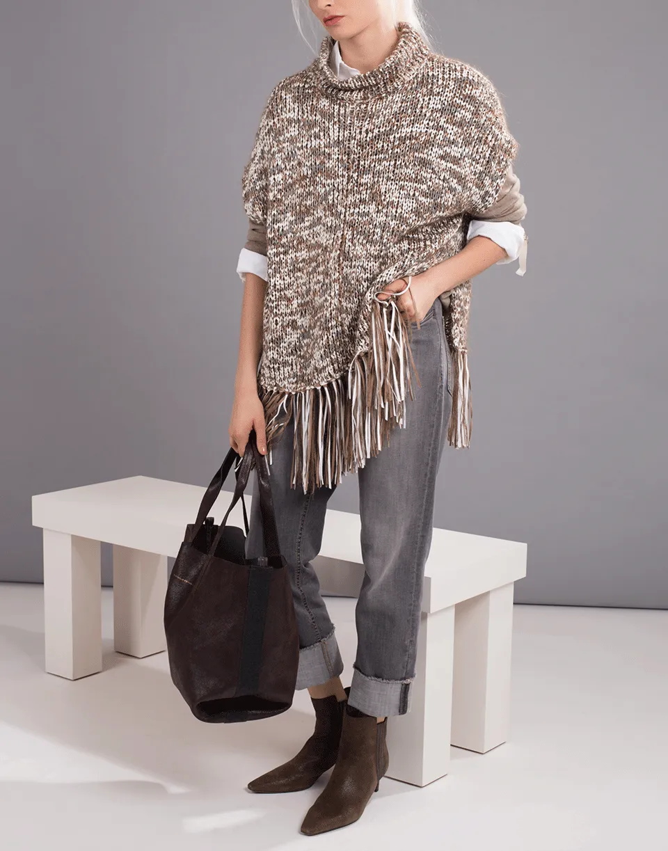 Dry Cotton Pailette Fringe Poncho