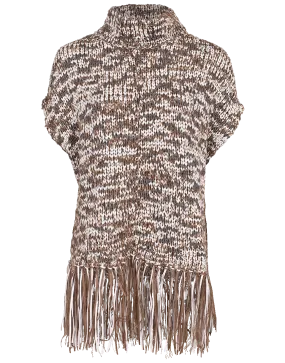 Dry Cotton Pailette Fringe Poncho