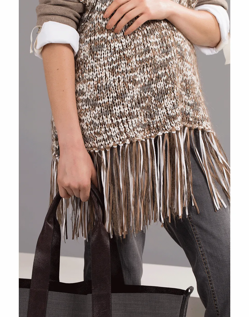 Dry Cotton Pailette Fringe Poncho