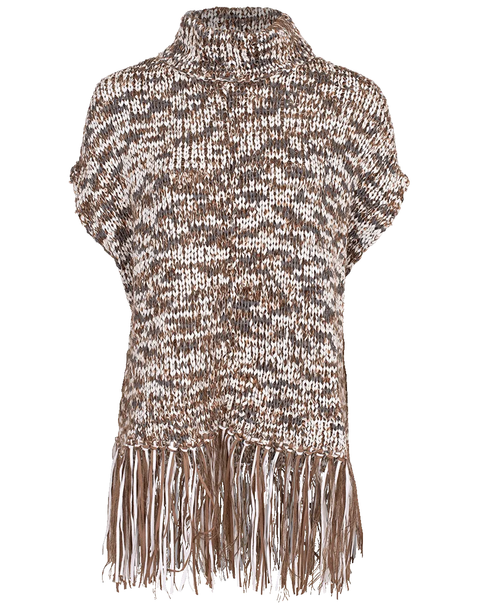 Dry Cotton Pailette Fringe Poncho