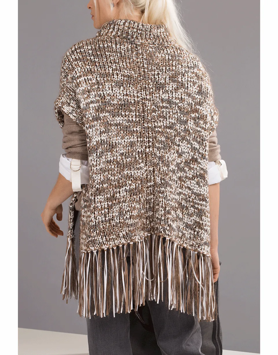 Dry Cotton Pailette Fringe Poncho