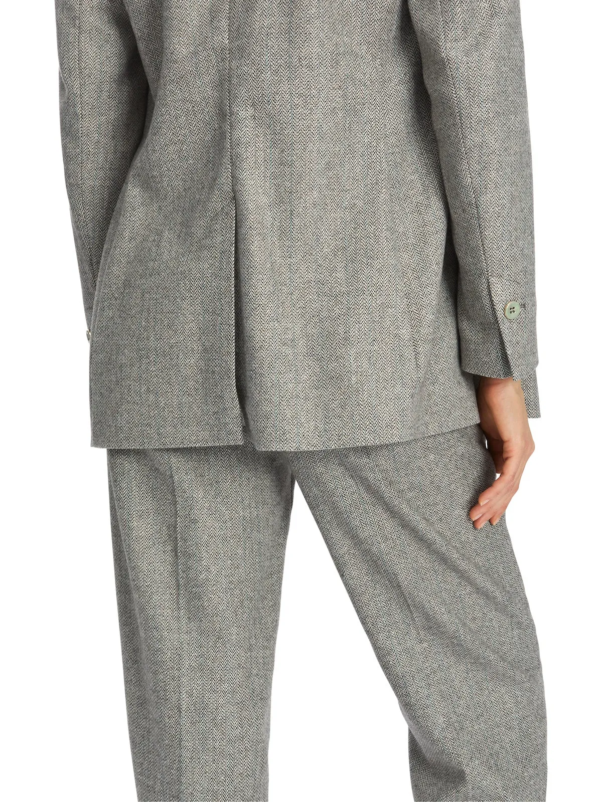 Frozen Sage Herringbone Double Breasted Blazer