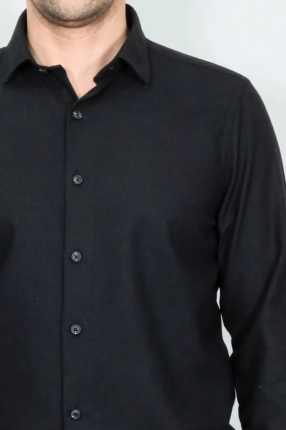Plain Slim Fit Black Men Lumberjack Shirt - Wessi