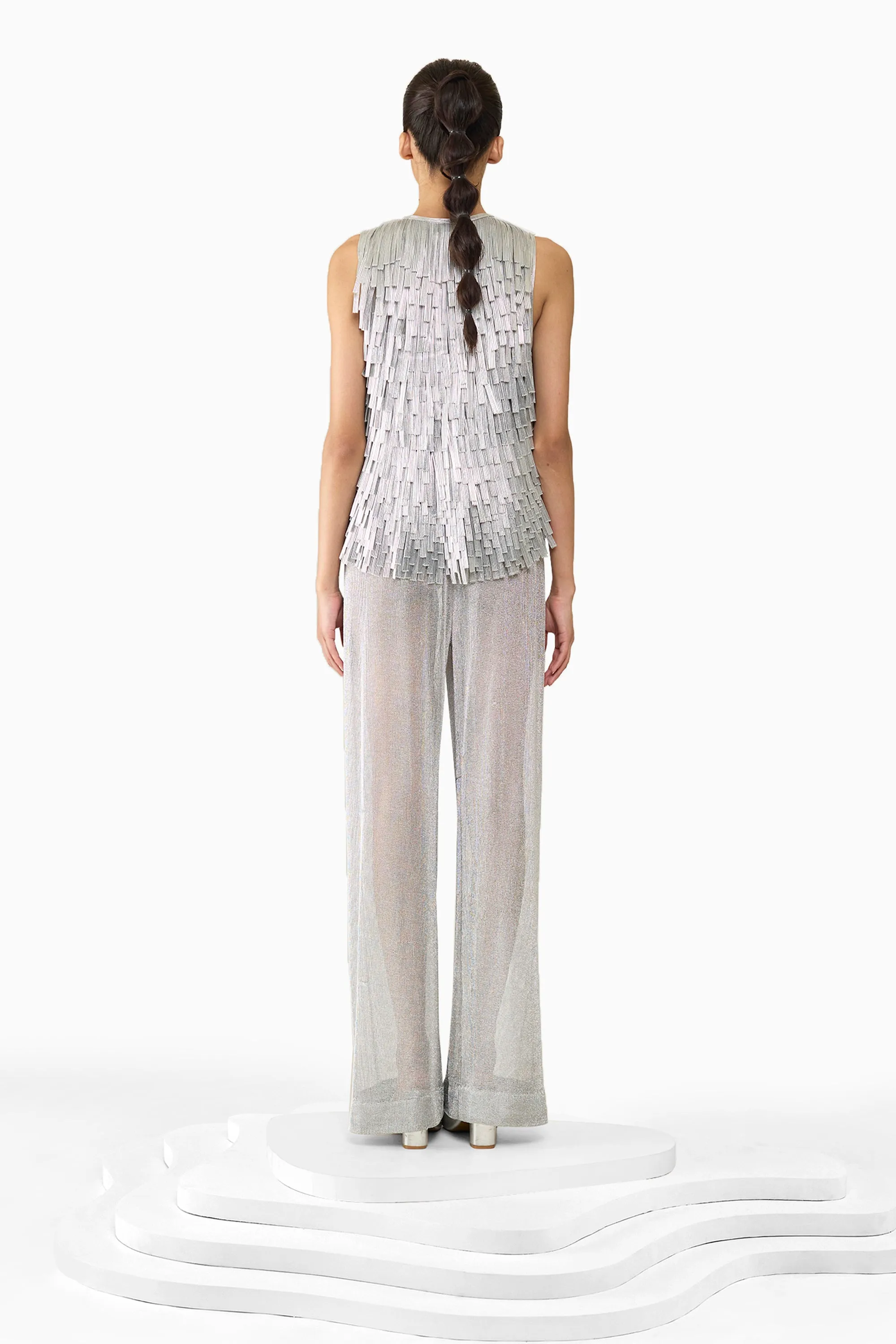 SILVER FRINGE GILET TOP