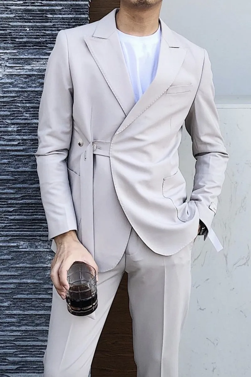 Stylish Asymmetry Button Belt Blazer