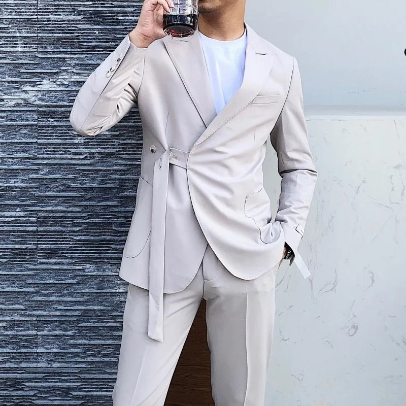 Stylish Asymmetry Button Belt Blazer