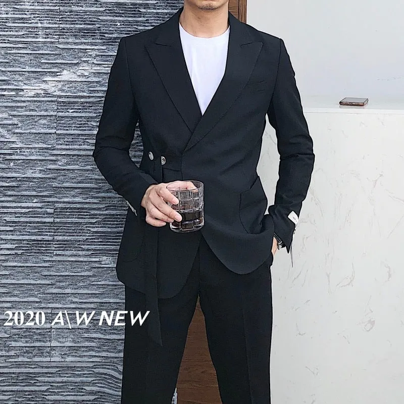Stylish Asymmetry Button Belt Blazer