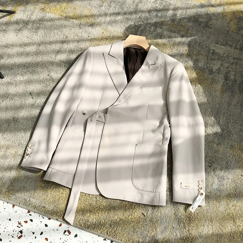 Stylish Asymmetry Button Belt Blazer